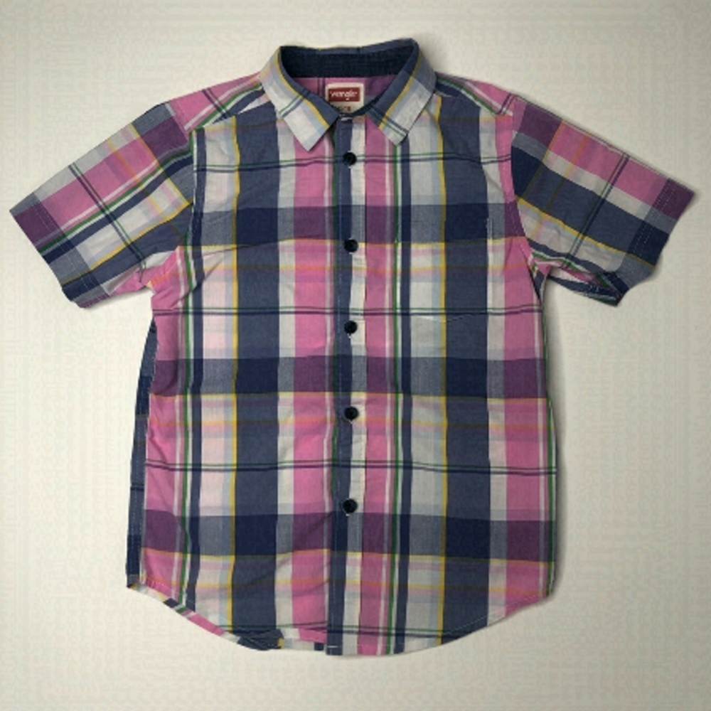 Wrangler Pink Blue Yellow & White Plaid Short Sleeve Button-up Shirt SIZE 6